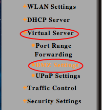 Virtual Server, DMZ Settings